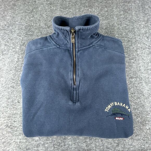 Tommy Bahama Relax Sweatshirt Men's Medium Blue 100% Cotton 1/4 Zip Long Casual - Picture 4 of 8